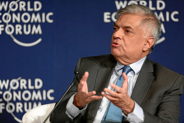 Ranil Wickremesinghe, Prime Minister of Sri Lanka (Photo credit: Flickr/ WORLD ECONOMIC FORUM/swiss-image.ch/Photo Jolanda Flubacher) Ranil Wickremesinghe, Prime Minister of Sri Lanka (Photo credit: Flickr/ WORLD ECONOMIC FORUM/swiss-image.ch/Photo Jolanda Flubacher)