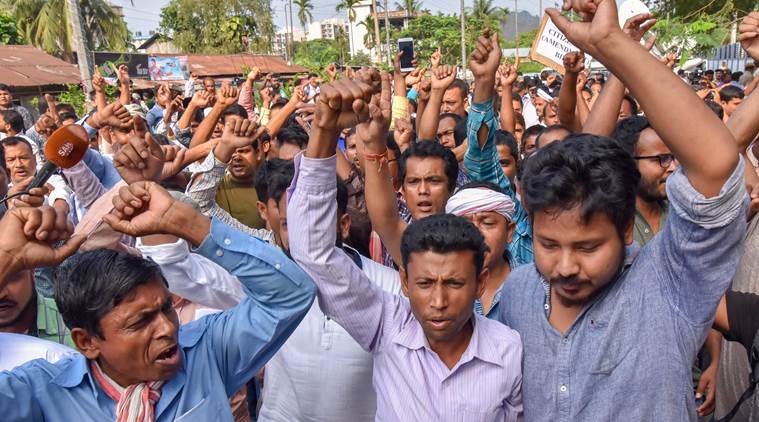 Guwahati: Members of different organizations and individuals raise slogans against the Citizenship (Amendment) Bill (photo credit: The Indian Express) Guwahati: Members of different organizations and individuals raise slogans against the Citizenship (Amendment) Bill (photo credit: The Indian Express)