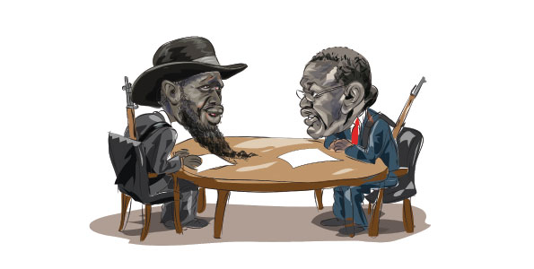 President Salva Kiir and former vice president Riek Machar (right) (Illustration by John Nyagah/Nation Media Group) President Salva Kiir and former vice president Riek Machar (right) (Illustration by John Nyagah/Nation Media Group)