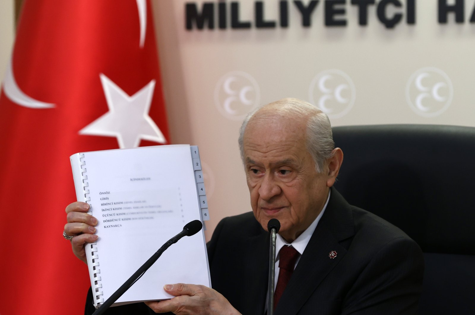 MHP leader Devlet Bahçeli unveils MHP draft constitution (photo credit: AA) MHP leader Devlet Bahçeli unveils MHP draft constitution (photo credit: AA)