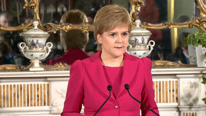 Nicola Sturgeon announcing her intention to seek a referendum (Photo credit: bbc.com)