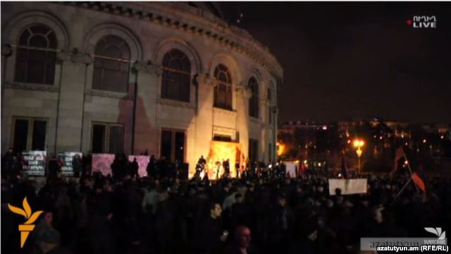 Protest leaders say they'll continue their demonstration until their demands are met. (photo credit: RFE/RL) Protest leaders say they'll continue their demonstration until their demands are met. (photo credit: RFE/RL)