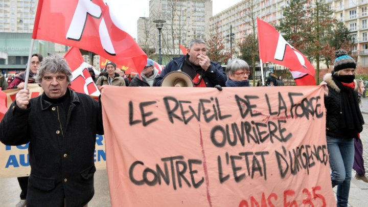 Demonstrators protest against the state of emergency in Rennes on January 23, 2016 (photo credit: Jean-François Monier - AFP)