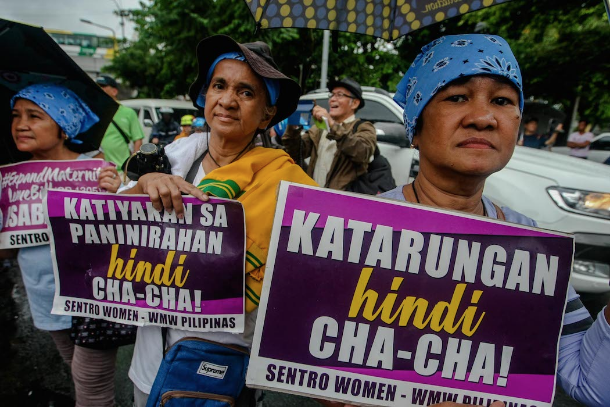A group of women take part in a protest against proposed charter changes in Manila (photo credit: Jire Carreon) A group of women take part in a protest against proposed charter changes in Manila (photo credit: Jire Carreon)