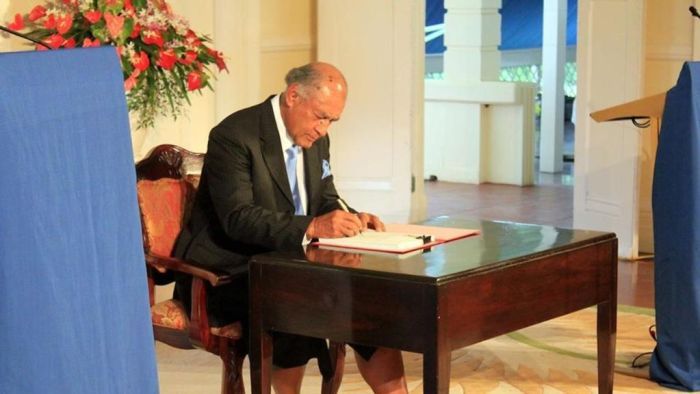 President Ratu Epeli Nailatikau promulgating the Constitution into law on 6 September (Source: ABC News) President Ratu Epeli Nailatikau promulgating the Constitution into law on 6 Sept