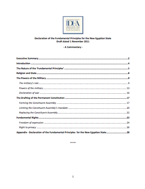 Commentary on November draft of Egypt Fundamental Principles Document Commentary on November draft of Egypt Fundamental Principles Document