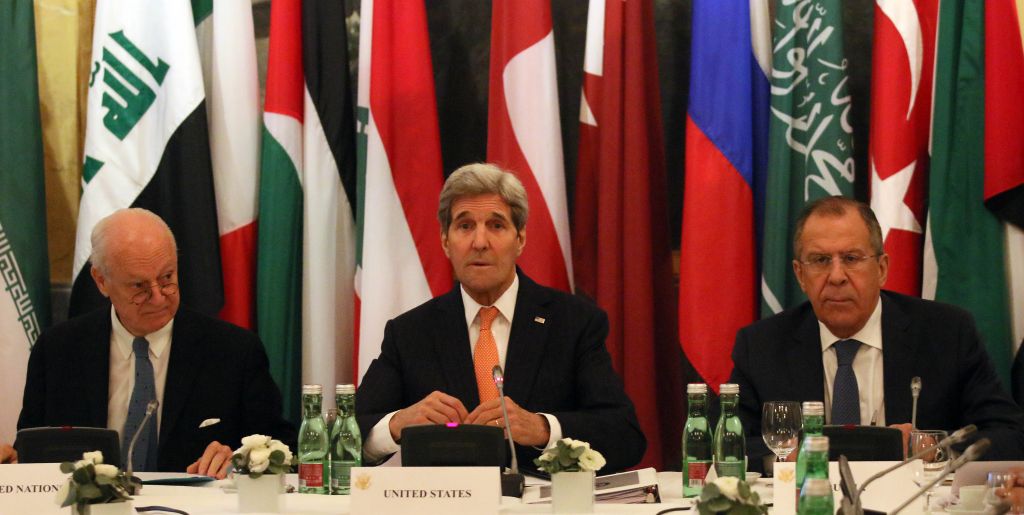 UN Special Envoy for Syria, Staffan de Mistura, US Secretary of State John Kerry and Russian Foreign Minister Sergey Lavrov (photo credit: Leonhard Foeger/AP) UN Special Envoy for Syria, Staffan de Mistura, US Secretary of State John Kerry and Russian Foreign Minister Sergey Lavrov (photo credit: Leonhard Foeger/AP)