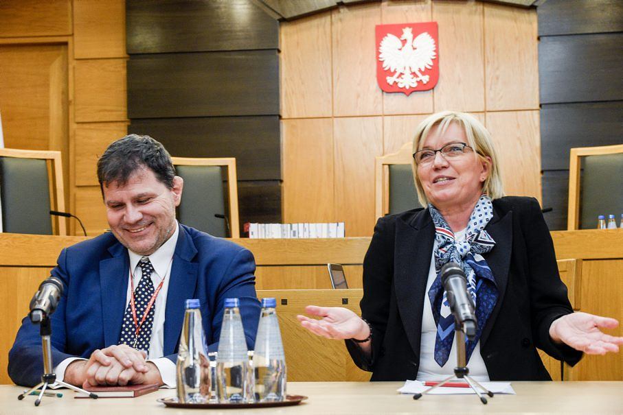 PiS-nominated president of the Constitutional Court during a press conference following announcement of the judgment (Photo credit: Jacek Dominski/REPORTER / REPORTER)